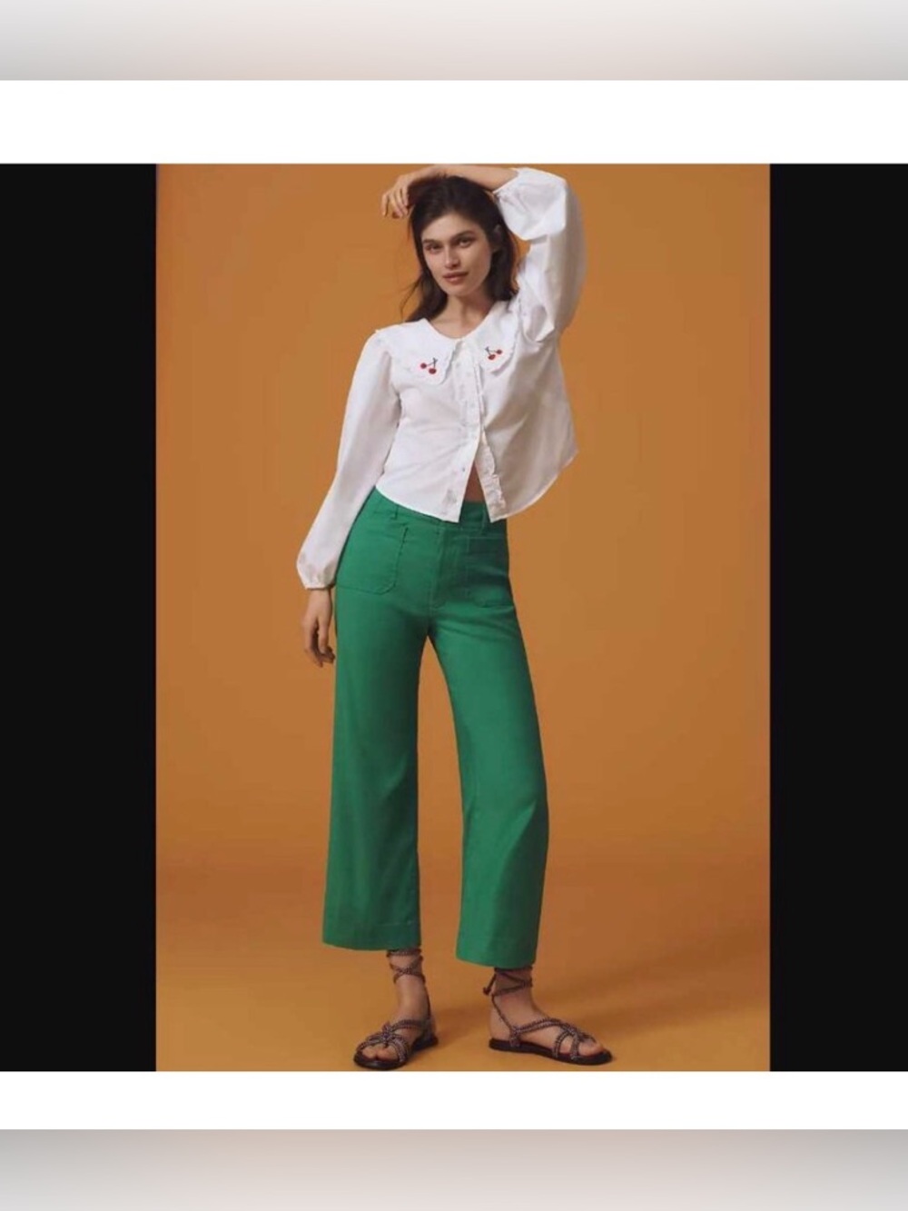 Maeve Colette Linen High-Rise Wide-Leg Cropped Green Pants Size 27